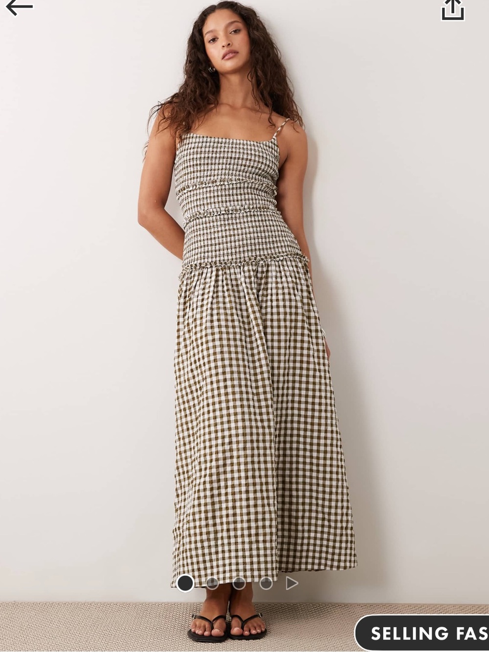 Olive Gingham Maxi Dress - Women's